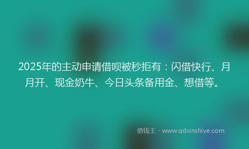 2025年的主动申请借呗被秒拒有：闪借快行、月月开、现金奶牛、今日头条备用金、想借等。