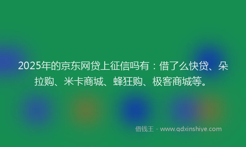2025年的京东网贷上征信吗有：借了么快贷、朵拉购、米卡商城、蜂狂购、极客商城等。