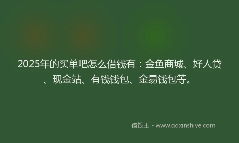 2025年的买单吧怎么借钱有：金鱼商城、好人贷、现金站、有钱钱包、金易钱包等。