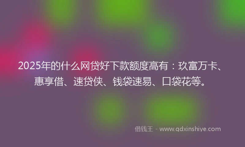 2025年的什么网贷好下款额度高有：玖富万卡、惠享借、速贷侠、钱袋速易、口袋花等。