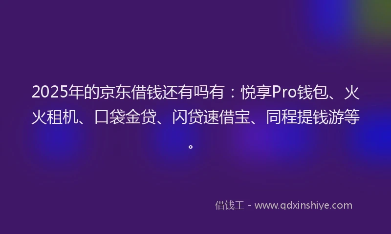 2025年的京东借钱还有吗有：悦享Pro钱包、火火租机、口袋金贷、闪贷速借宝、同程提钱游等。