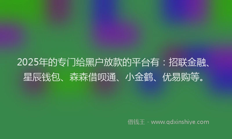 2025年的专门给黑户放款的平台有：招联金融、星辰钱包、森森借呗通、小金鹤、优易购等。