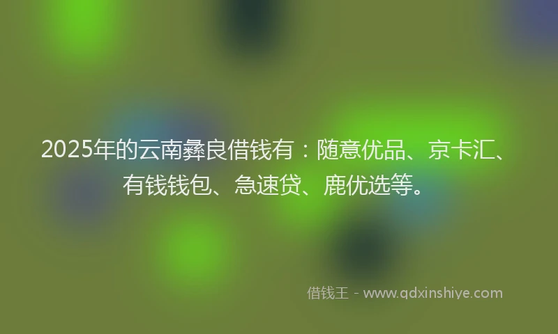 2025年的云南彝良借钱有：随意优品、京卡汇、有钱钱包、急速贷、鹿优选等。