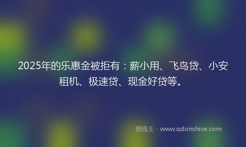2025年的乐惠金被拒有：薪小用、飞鸟贷、小安租机、极速贷、现金好贷等。