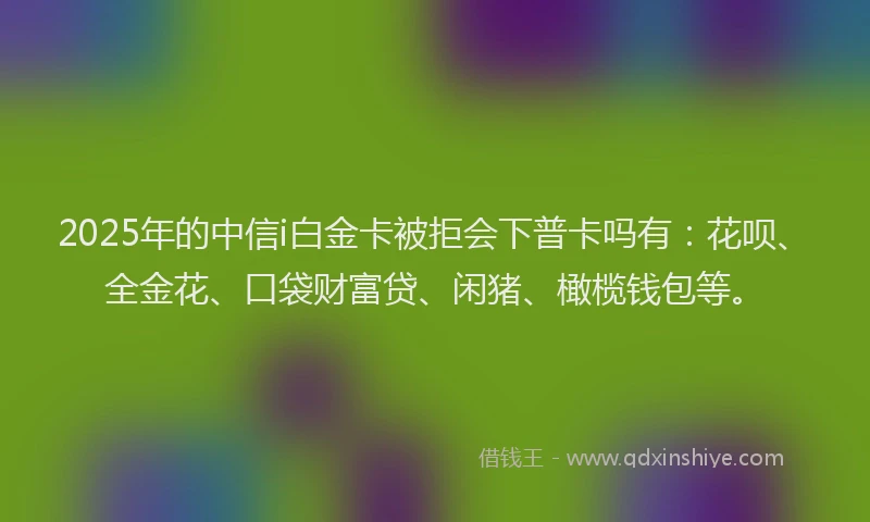 2025年的中信i白金卡被拒会下普卡吗有：花呗、全金花、口袋财富贷、闲猪、橄榄钱包等。