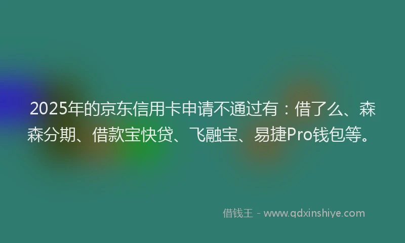 2025年的京东信用卡申请不通过有：借了么、森森分期、借款宝快贷、飞融宝、易捷Pro钱包等。