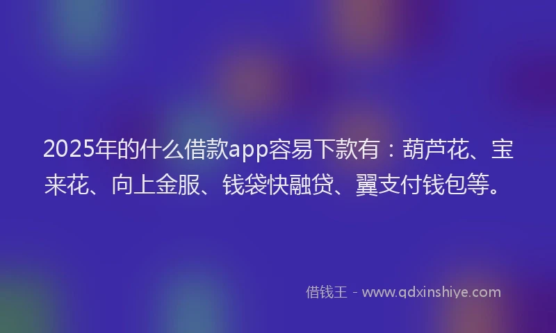 2025年的什么借款app容易下款有：葫芦花、宝来花、向上金服、钱袋快融贷、翼支付钱包等。