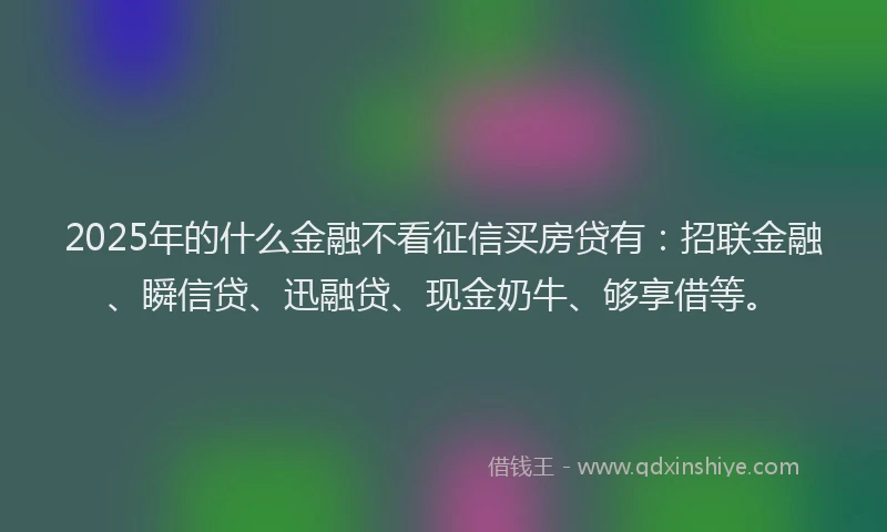 2025年的什么金融不看征信买房贷有：招联金融、瞬信贷、迅融贷、现金奶牛、够享借等。