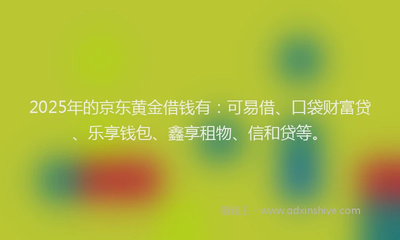 2025年的京东黄金借钱有：可易借、口袋财富贷、乐享钱包、鑫享租物、信和贷等。