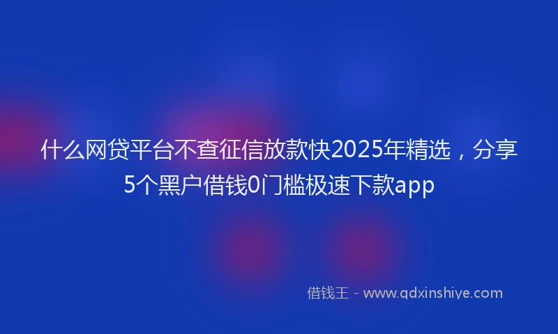 什么网贷平台不查征信放款快2025年精选，分享5个黑户借钱0门槛极速下款app
