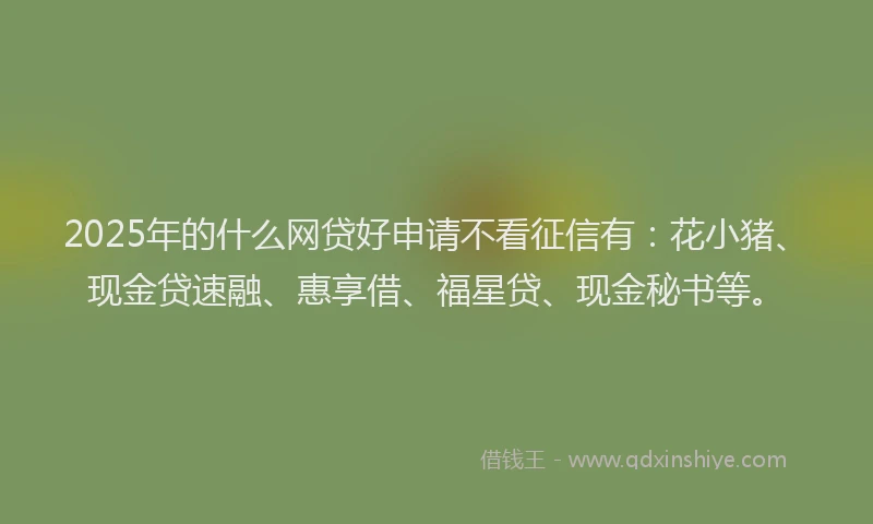 2025年的什么网贷好申请不看征信有：花小猪、现金贷速融、惠享借、福星贷、现金秘书等。