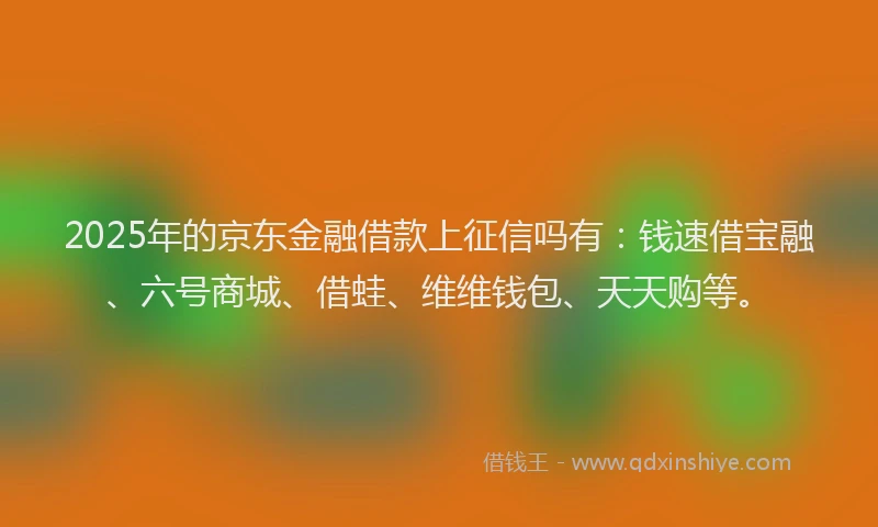 2025年的京东金融借款上征信吗有：钱速借宝融、六号商城、借蛙、维维钱包、天天购等。