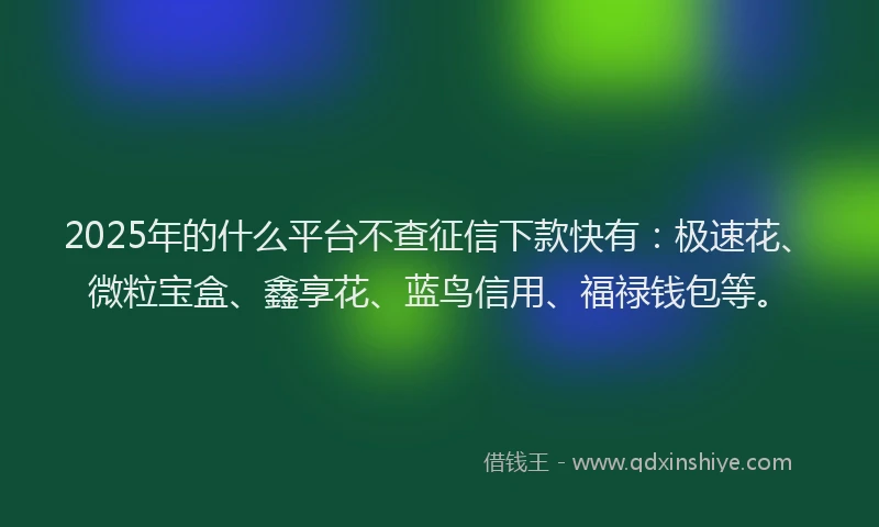 2025年的什么平台不查征信下款快有：极速花、微粒宝盒、鑫享花、蓝鸟信用、福禄钱包等。