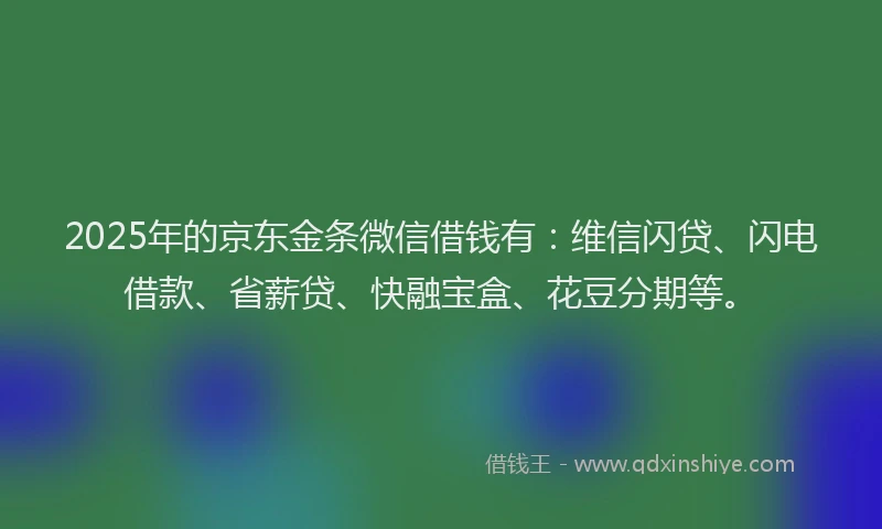 2025年的京东金条微信借钱有：维信闪贷、闪电借款、省薪贷、快融宝盒、花豆分期等。