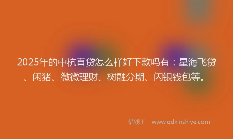 2025年的中杭直贷怎么样好下款吗有：星海飞贷、闲猪、微微理财、树融分期、闪银钱包等。