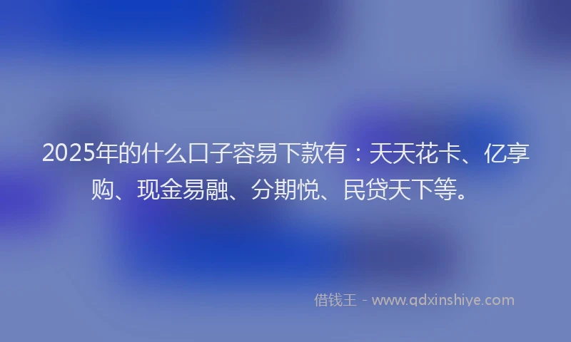 2025年的什么口子容易下款有：天天花卡、亿享购、现金易融、分期悦、民贷天下等。