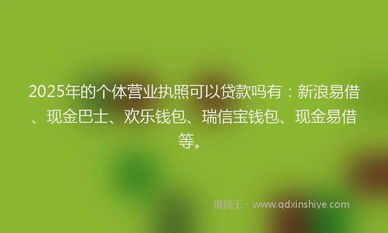 2025年的个体营业执照可以贷款吗有：新浪易借、现金巴士、欢乐钱包、瑞信宝钱包、现金易借等。