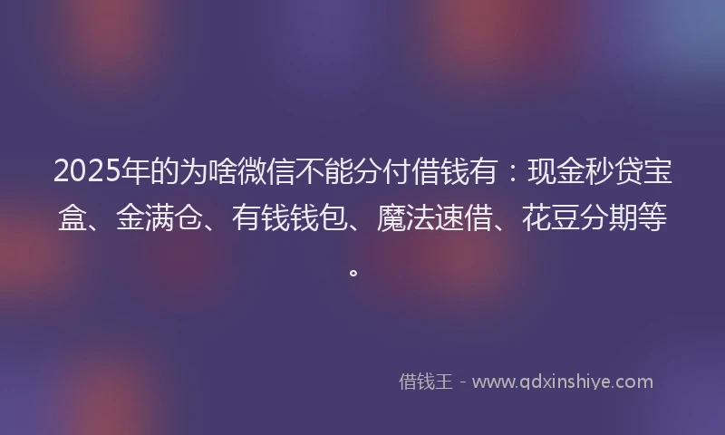 2025年的为啥微信不能分付借钱有：现金秒贷宝盒、金满仓、有钱钱包、魔法速借、花豆分期等。