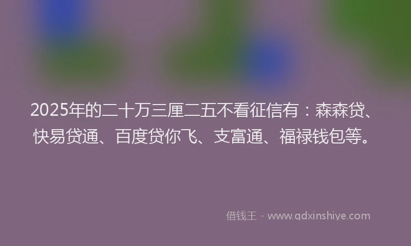 2025年的二十万三厘二五不看征信有：森森贷、快易贷通、百度贷你飞、支富通、福禄钱包等。