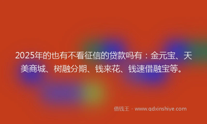 2025年的也有不看征信的贷款吗有：金元宝、天美商城、树融分期、钱来花、钱速借融宝等。