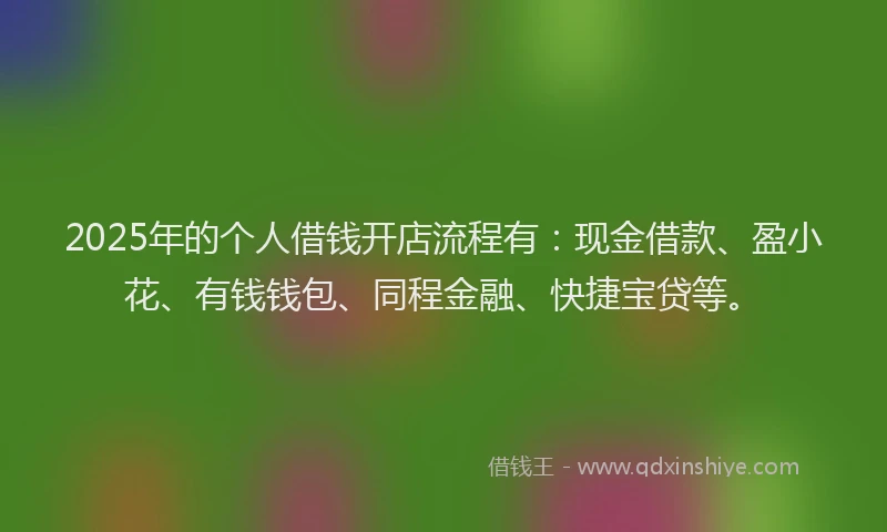 2025年的个人借钱开店流程有：现金借款、盈小花、有钱钱包、同程金融、快捷宝贷等。