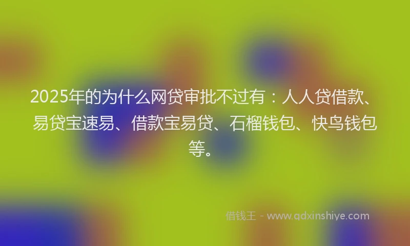 2025年的为什么网贷审批不过有：人人贷借款、易贷宝速易、借款宝易贷、石榴钱包、快鸟钱包等。