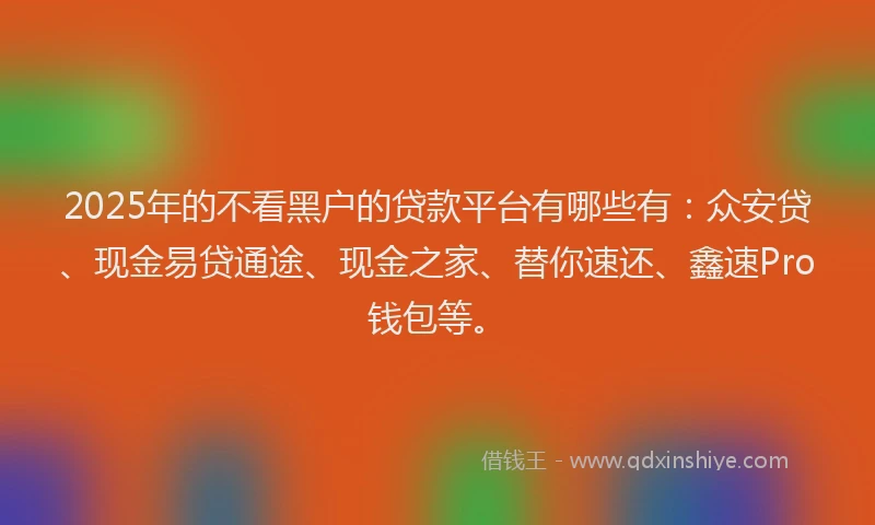 2025年的不看黑户的贷款平台有哪些有：众安贷、现金易贷通途、现金之家、替你速还、鑫速Pro钱包等。