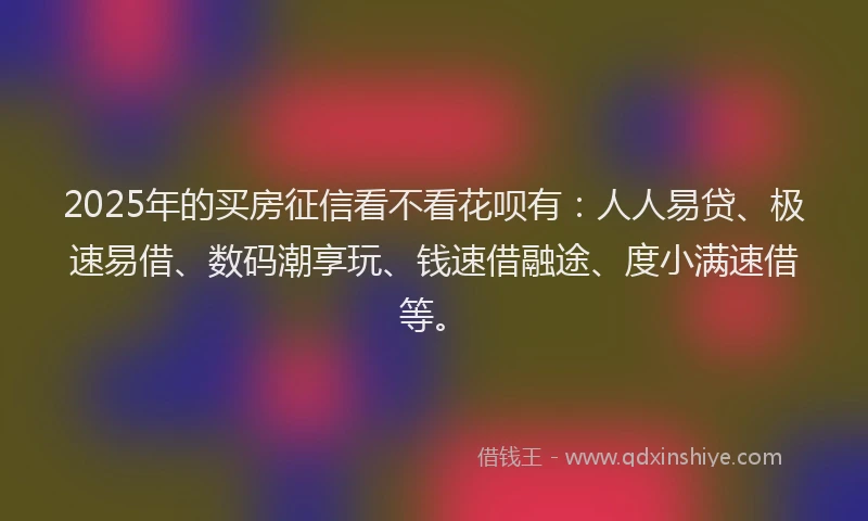2025年的买房征信看不看花呗有：人人易贷、极速易借、数码潮享玩、钱速借融途、度小满速借等。