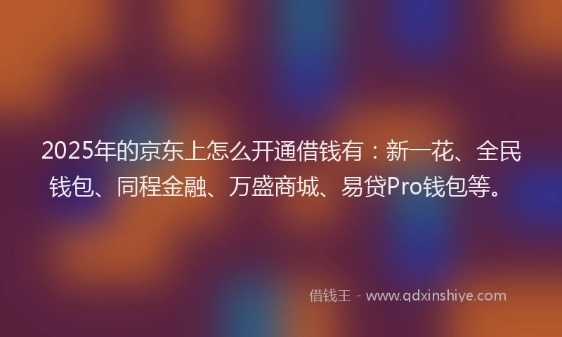 2025年的京东上怎么开通借钱有：新一花、全民钱包、同程金融、万盛商城、易贷Pro钱包等。
