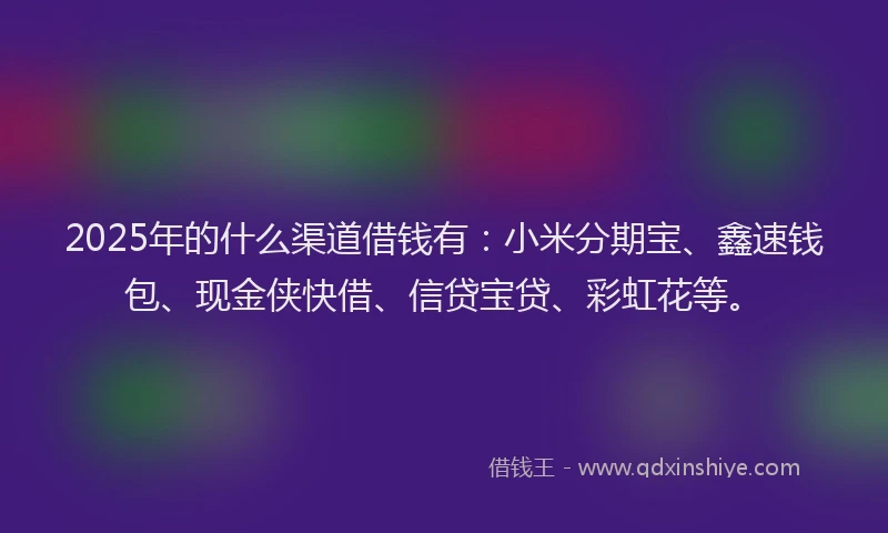 2025年的什么渠道借钱有：小米分期宝、鑫速钱包、现金侠快借、信贷宝贷、彩虹花等。