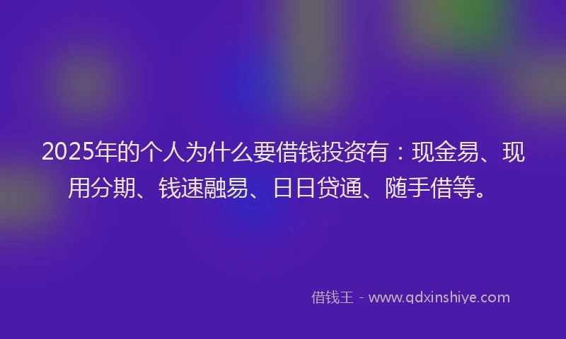 2025年的个人为什么要借钱投资有：现金易、现用分期、钱速融易、日日贷通、随手借等。