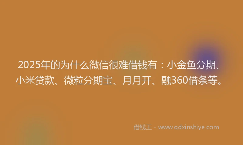 2025年的为什么微信很难借钱有：小金鱼分期、小米贷款、微粒分期宝、月月开、融360借条等。
