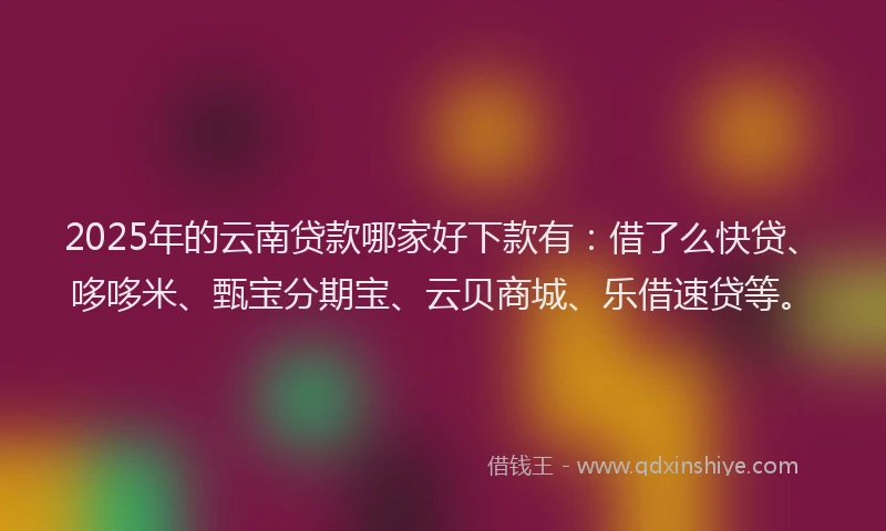 2025年的云南贷款哪家好下款有：借了么快贷、哆哆米、甄宝分期宝、云贝商城、乐借速贷等。
