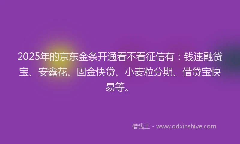 2025年的京东金条开通看不看征信有：钱速融贷宝、安鑫花、固金快贷、小麦粒分期、借贷宝快易等。