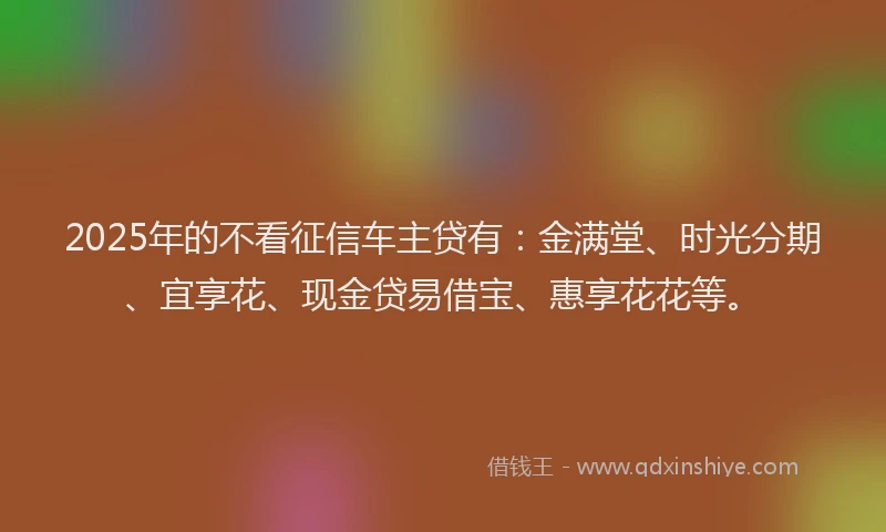 2025年的不看征信车主贷有：金满堂、时光分期、宜享花、现金贷易借宝、惠享花花等。