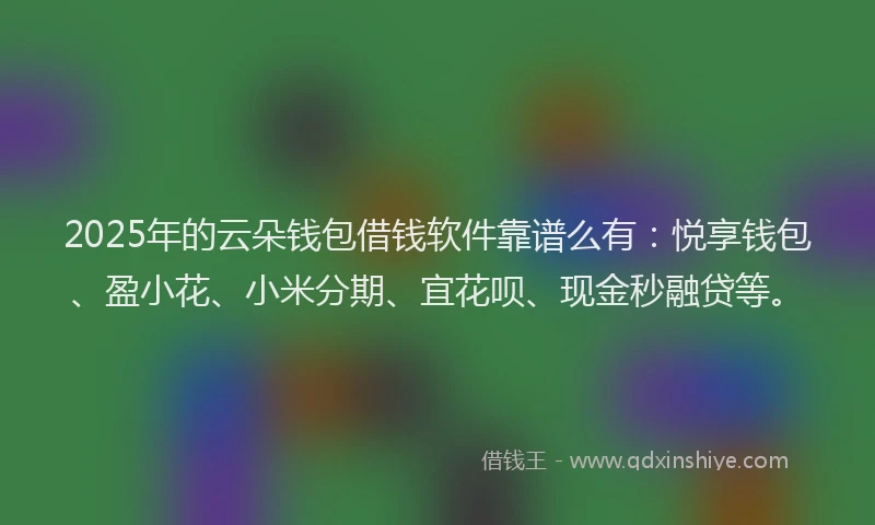 2025年的云朵钱包借钱软件靠谱么有：悦享钱包、盈小花、小米分期、宜花呗、现金秒融贷等。