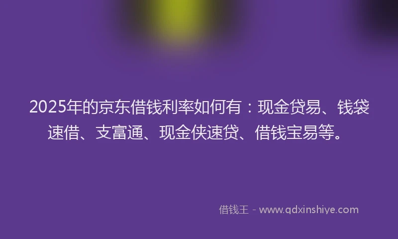 2025年的京东借钱利率如何有：现金贷易、钱袋速借、支富通、现金侠速贷、借钱宝易等。