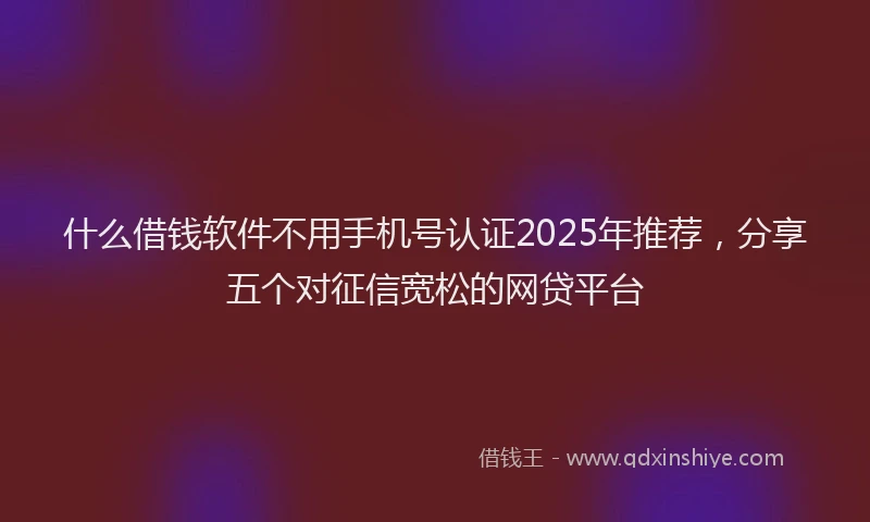 什么借钱软件不用手机号认证2025年推荐，分享五个对征信宽松的网贷平台