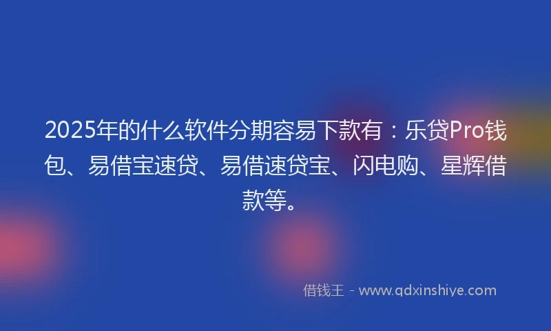 2025年的什么软件分期容易下款有：乐贷Pro钱包、易借宝速贷、易借速贷宝、闪电购、星辉借款等。