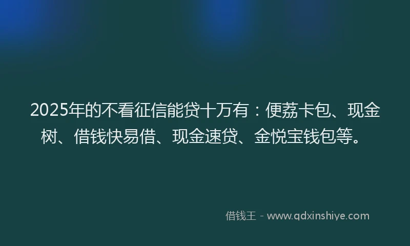 2025年的不看征信能贷十万有：便荔卡包、现金树、借钱快易借、现金速贷、金悦宝钱包等。
