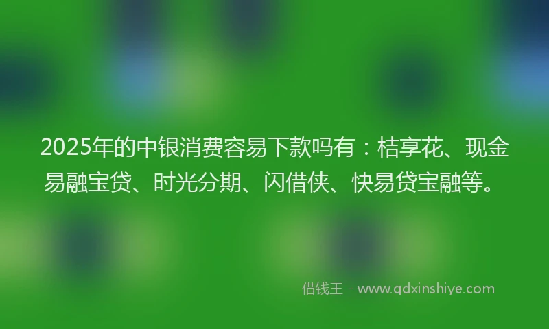 2025年的中银消费容易下款吗有：桔享花、现金易融宝贷、时光分期、闪借侠、快易贷宝融等。
