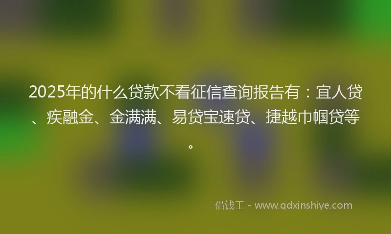2025年的什么贷款不看征信查询报告有：宜人贷、疾融金、金满满、易贷宝速贷、捷越巾帼贷等。