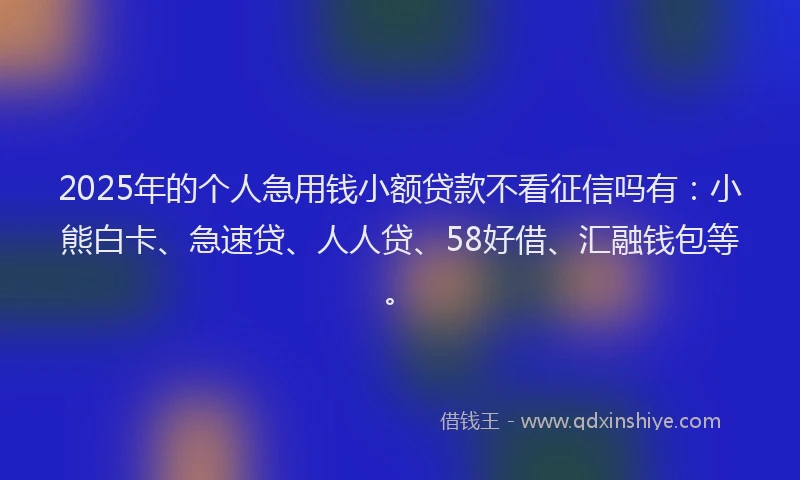 2025年的个人急用钱小额贷款不看征信吗有：小熊白卡、急速贷、人人贷、58好借、汇融钱包等。