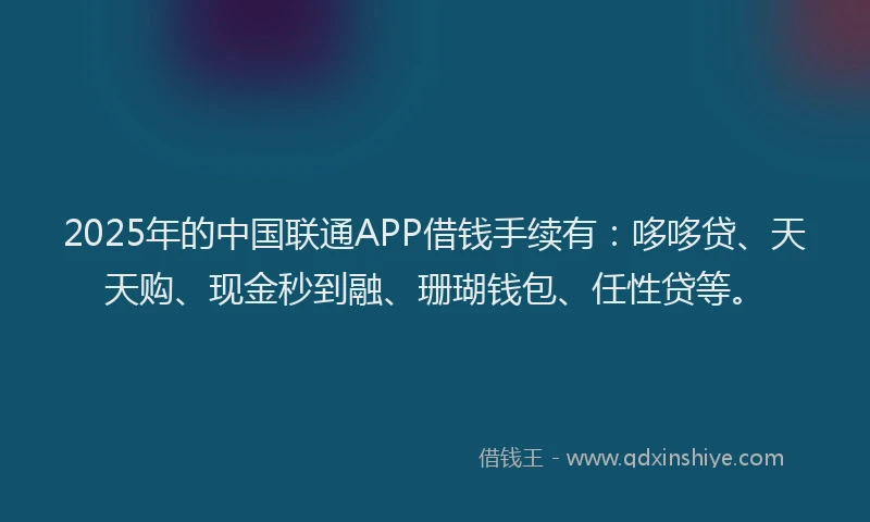 2025年的中国联通APP借钱手续有：哆哆贷、天天购、现金秒到融、珊瑚钱包、任性贷等。