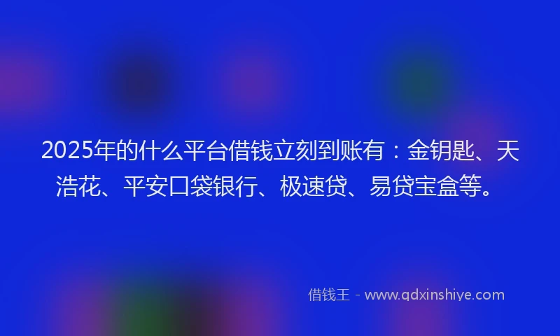 2025年的什么平台借钱立刻到账有：金钥匙、天浩花、平安口袋银行、极速贷、易贷宝盒等。