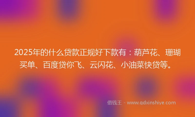 2025年的什么贷款正规好下款有：葫芦花、珊瑚买单、百度贷你飞、云闪花、小油菜快贷等。
