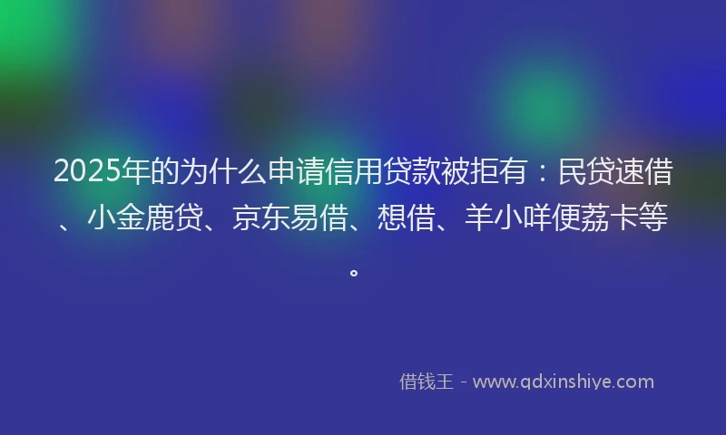 2025年的为什么申请信用贷款被拒有：民贷速借、小金鹿贷、京东易借、想借、羊小咩便荔卡等。