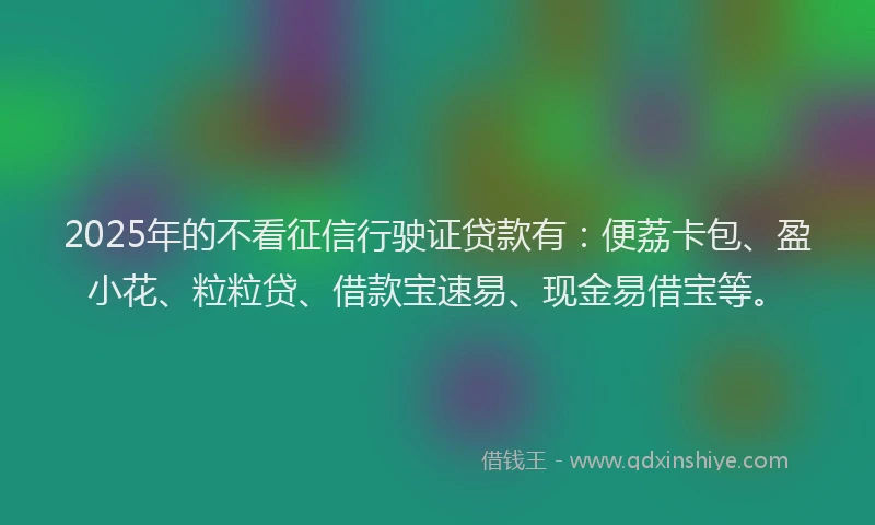 2025年的不看征信行驶证贷款有：便荔卡包、盈小花、粒粒贷、借款宝速易、现金易借宝等。
