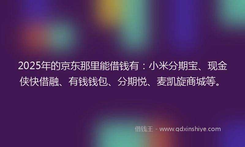 2025年的京东那里能借钱有：小米分期宝、现金侠快借融、有钱钱包、分期悦、麦凯旋商城等。