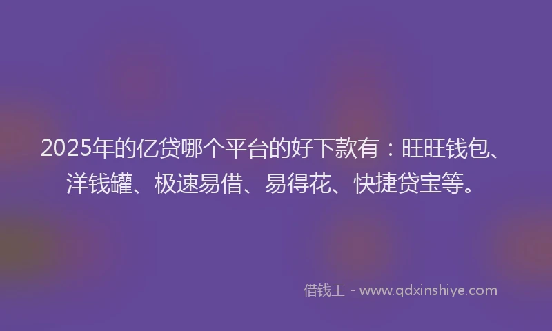 2025年的亿贷哪个平台的好下款有：旺旺钱包、洋钱罐、极速易借、易得花、快捷贷宝等。